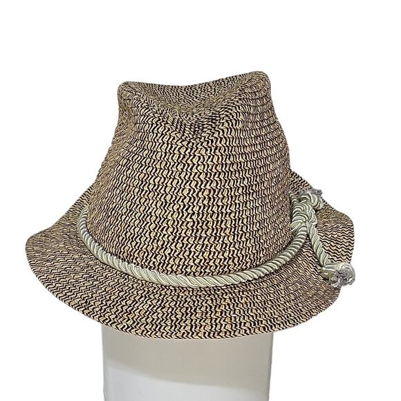 Amiani Bowler Straw Hat, Tan/Black - Picture 1 of 10